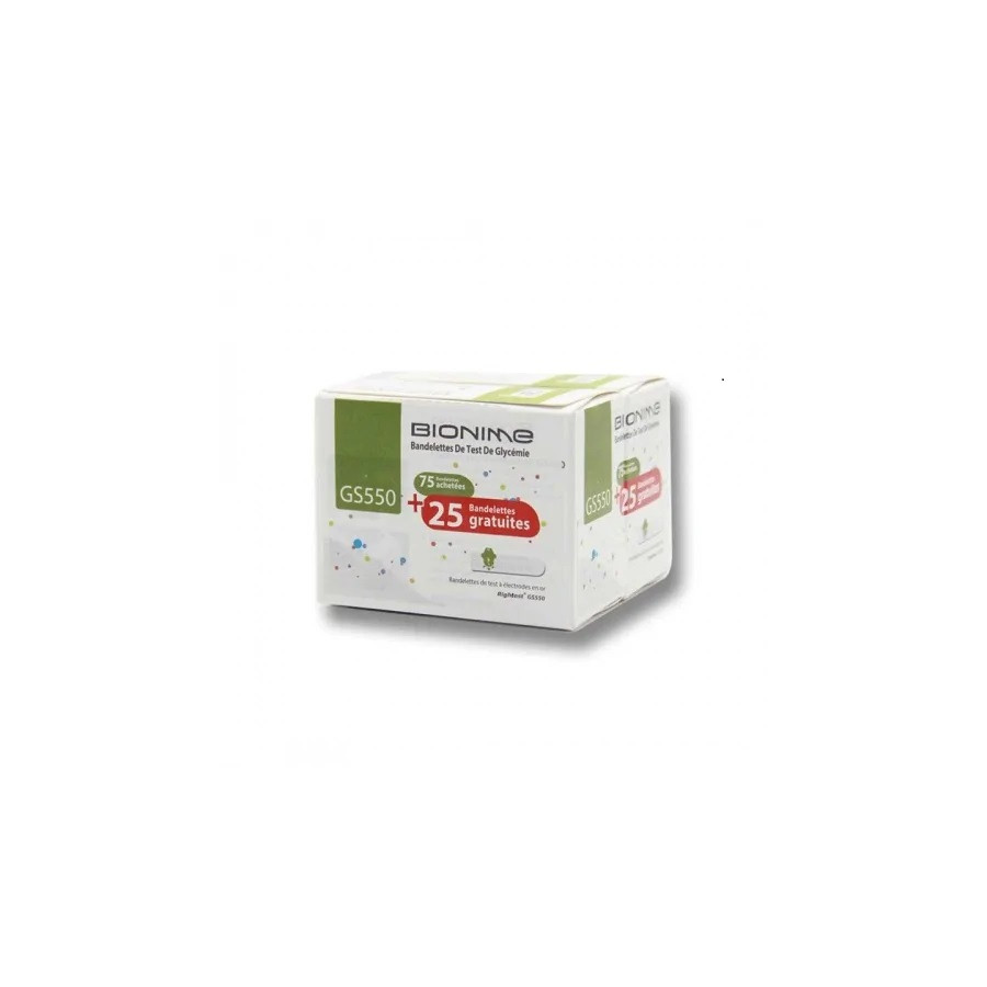 Pack de 100 Bandelettes Bionime 75 + 25 Gratuites Pack de 100 Bandelettes Bionime 75 + 25 Gratuites