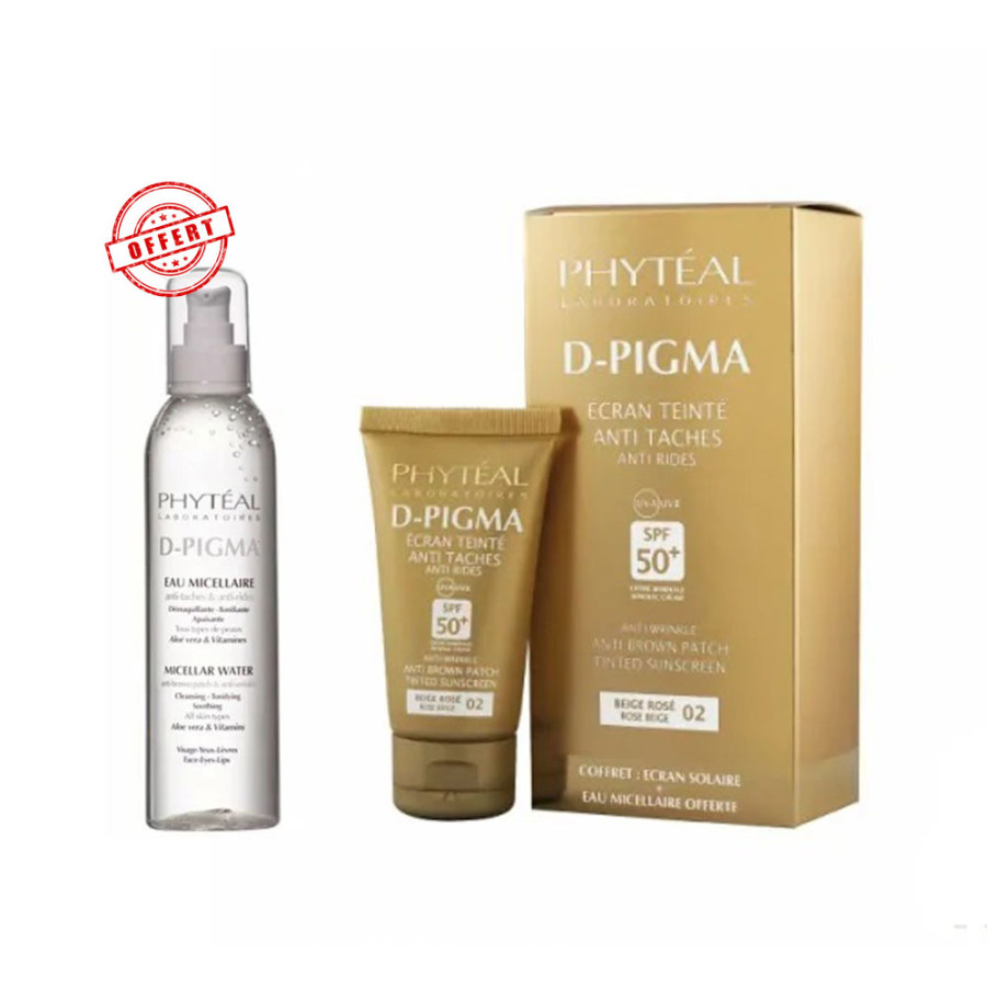 COFFRET PHYTEAL D-PIGMA - ECRAN TEINTE - BEIGE ROSE 02- SPF50+  (ANTI TACHES et ANTI RIDES) +EAU MICELLAIRE 150ML  OFFERTE